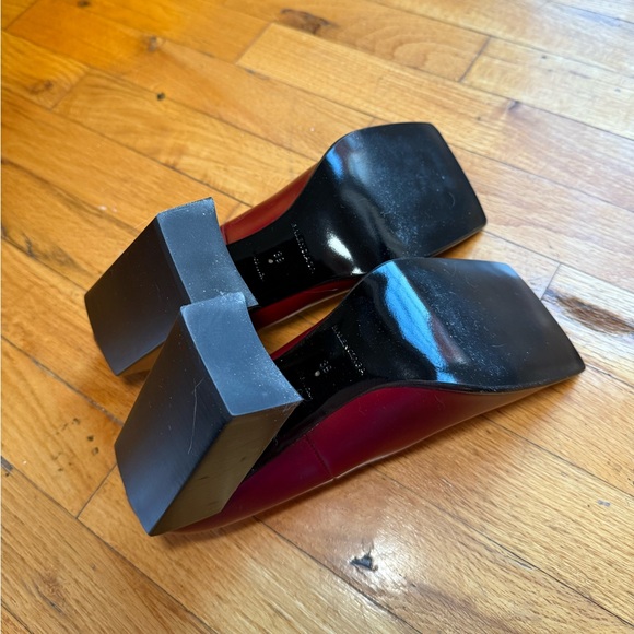 BALENCIAGA Red Square-Toe Block Heels - Picture 2 of 6